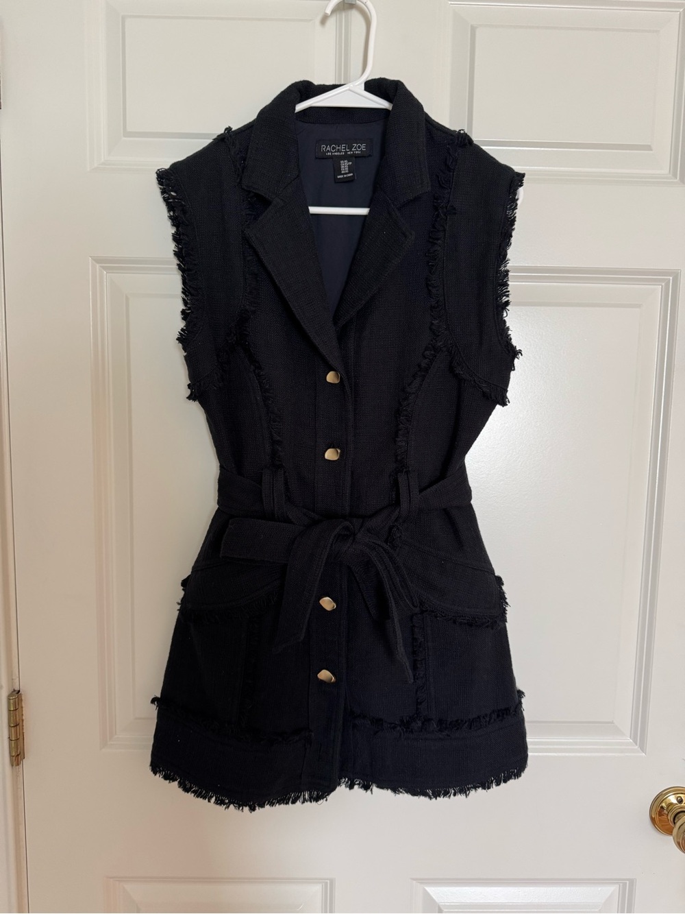 Rachel Zoe Black Textured Sleeveless Belted Jacket Dress